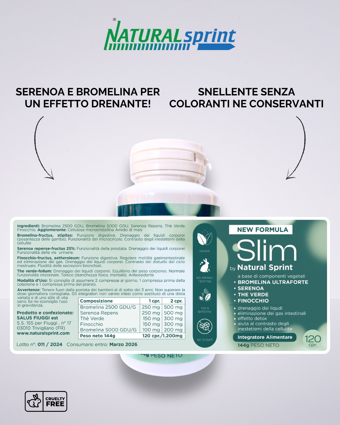 Slim - Bromelina 5000 GDU e 2500 GDU, Serenoa Repens, The Verde e Finocchio