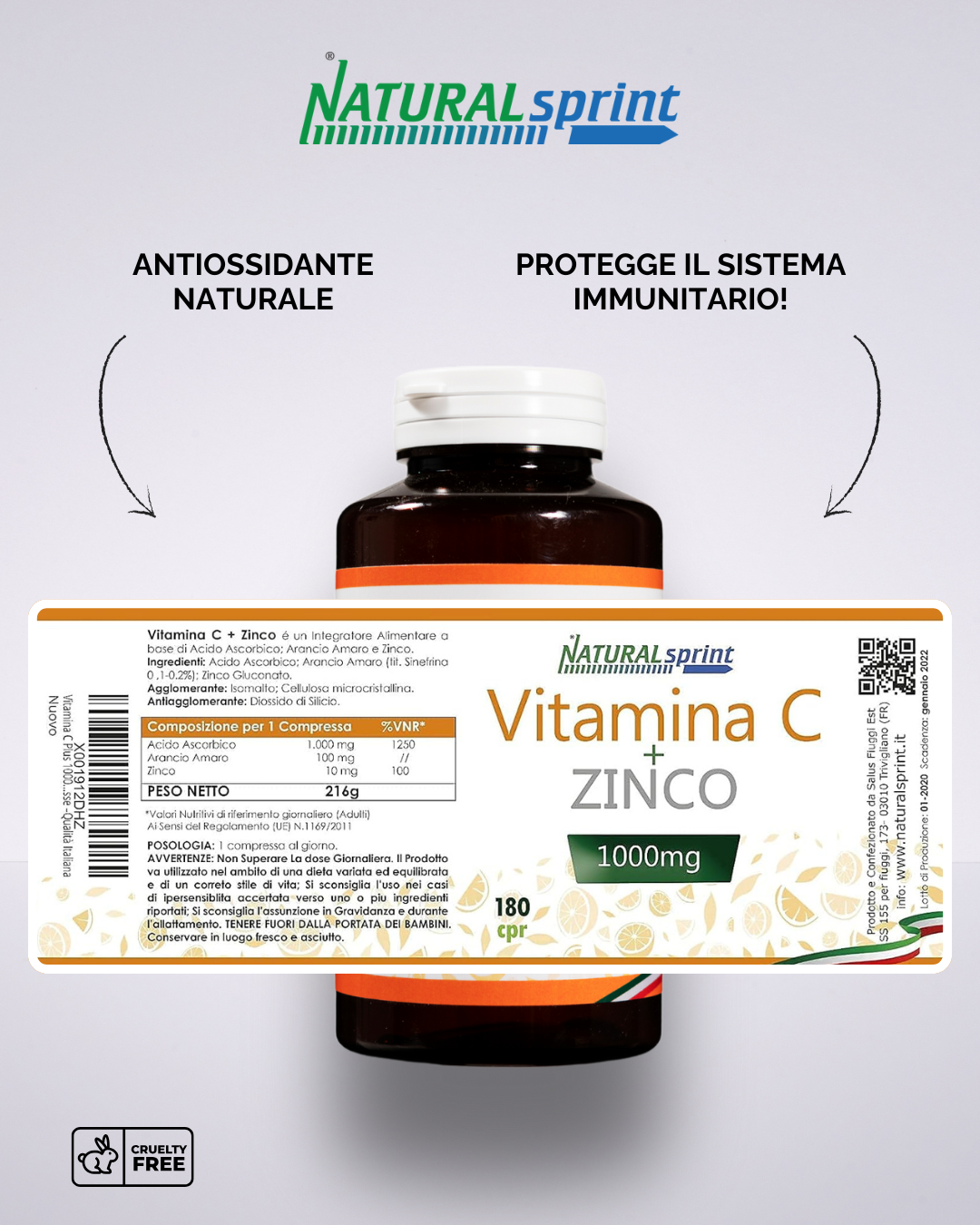Vitamina C + Zinco - Alto Dosaggio - 180 Compresse
