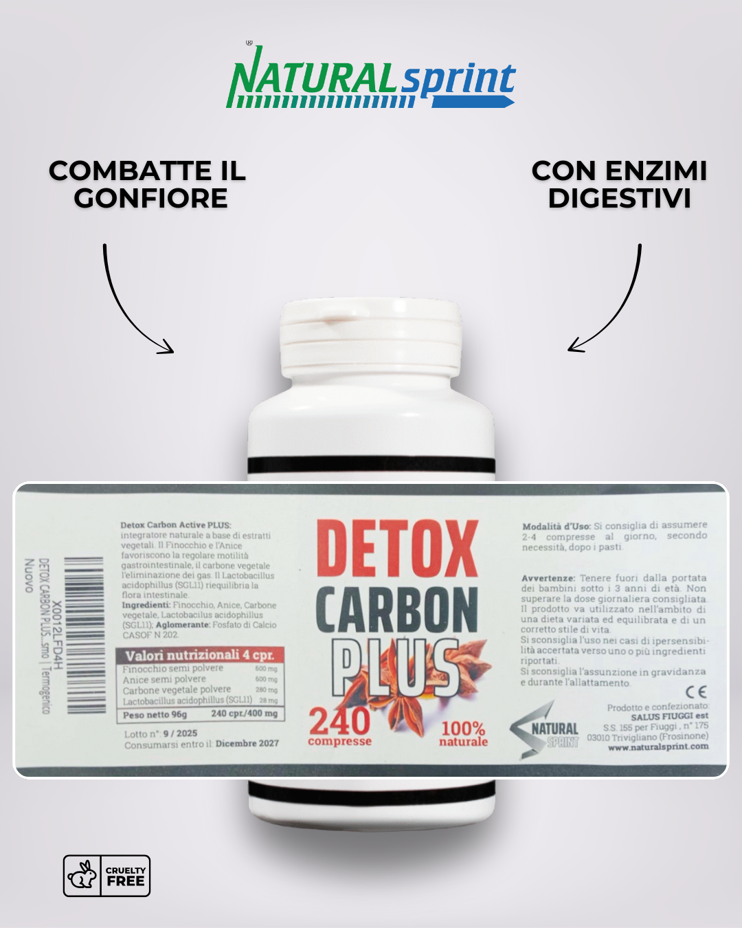 DETOX Carbon PLUS 240 con Fermenti Lattici Lactobacillus