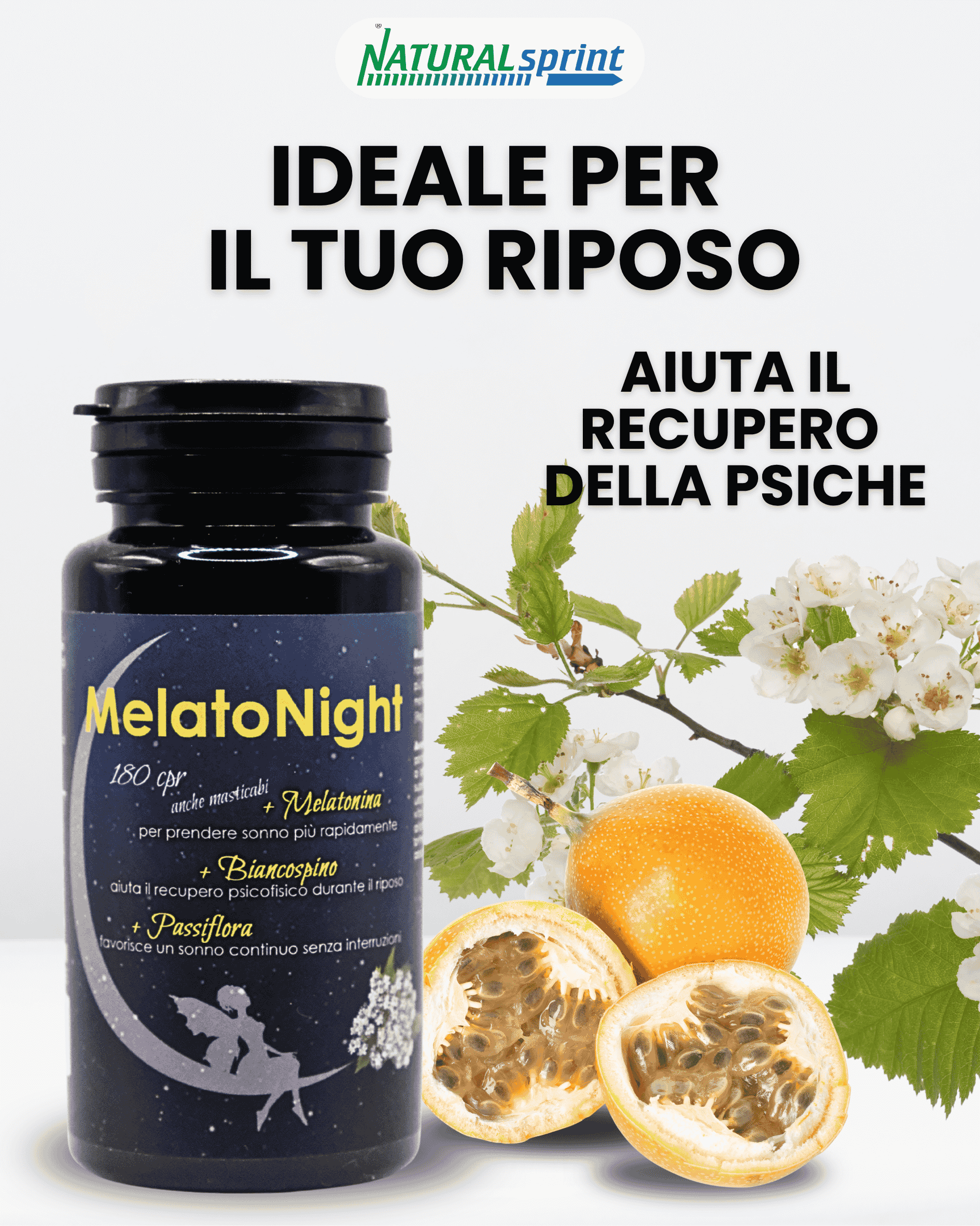 Melatonina Masticabile con Passiflora (Passion Fruit) Biancospino e Stevia