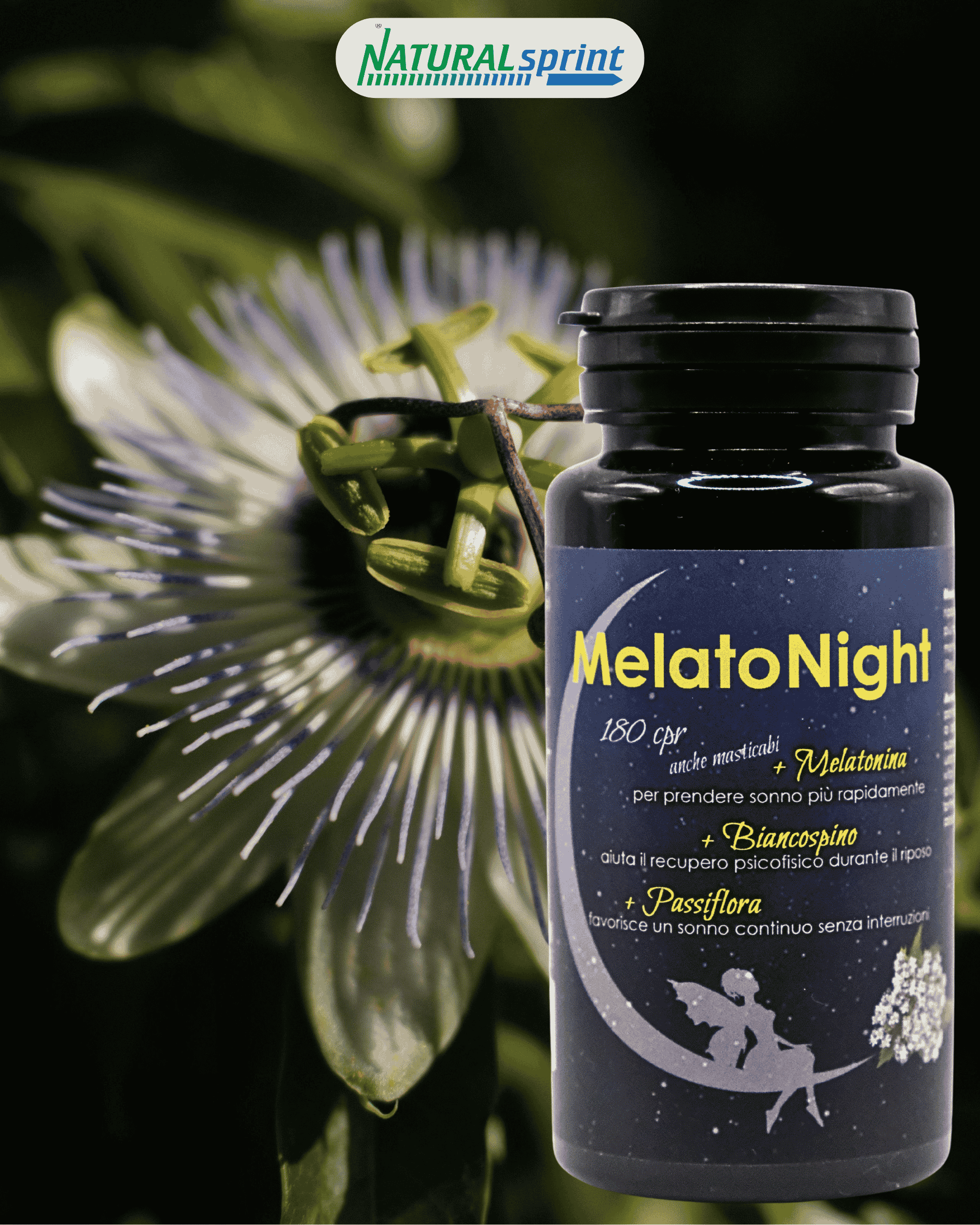 Melatonina Masticabile con Passiflora (Passion Fruit) Biancospino e Stevia