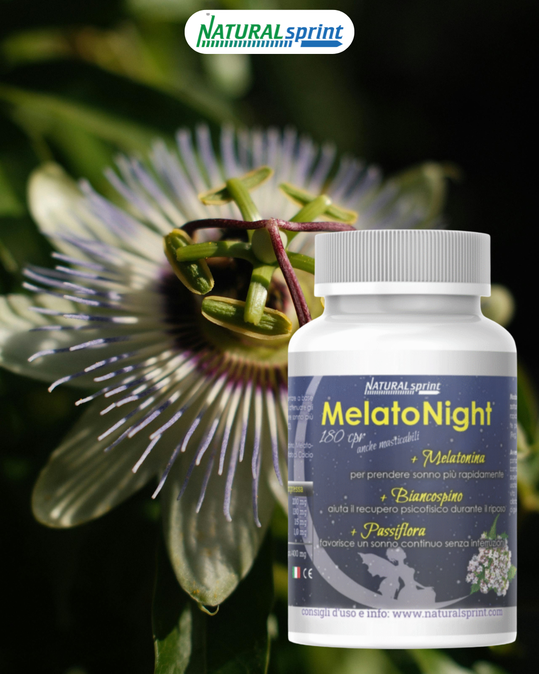 Melatonina Masticabile con Passiflora (Passion Fruit) Biancospino e Stevia